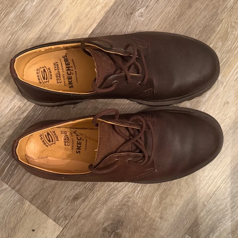 Skechers Oxford Brown leather Chunky 90's Style Y2K Shoes Size 9 vintage